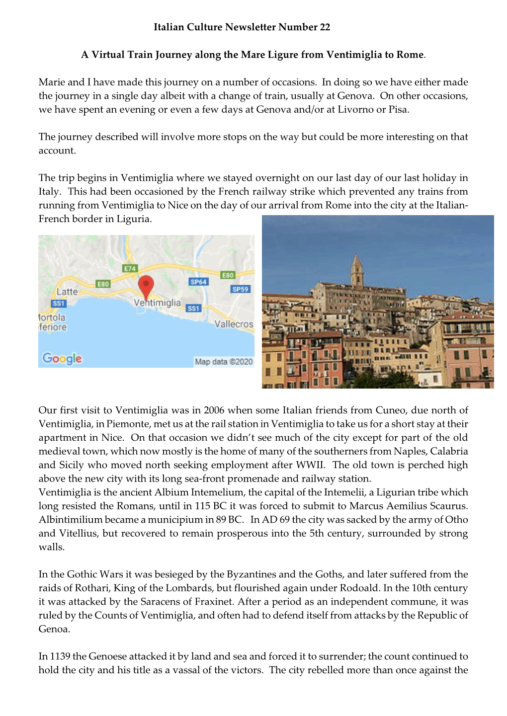 A Virtual Train Journey Along the Mare Ligure from Ventimiglia to Rome