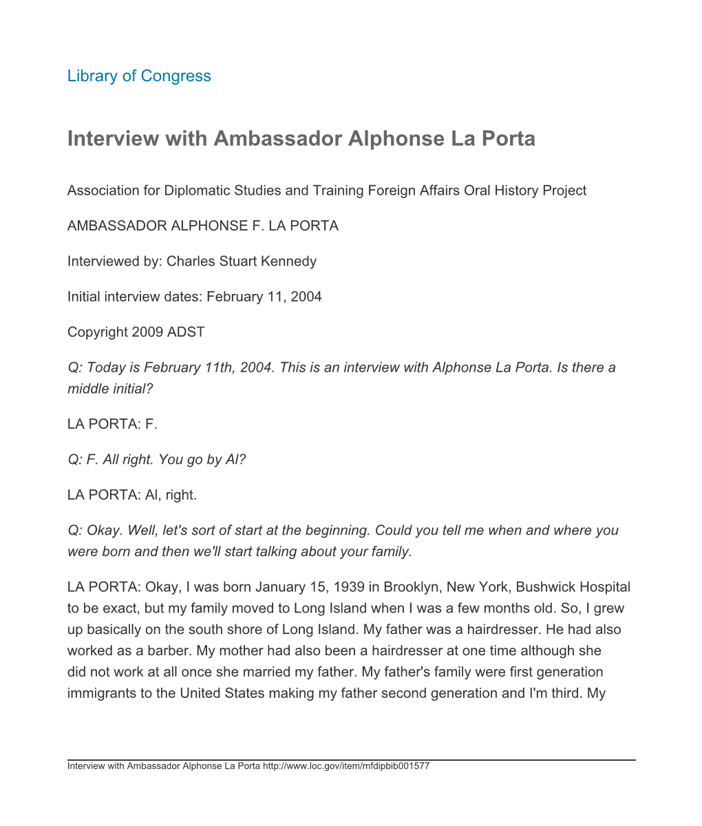 Interview with Ambassador Alphonse La Porta