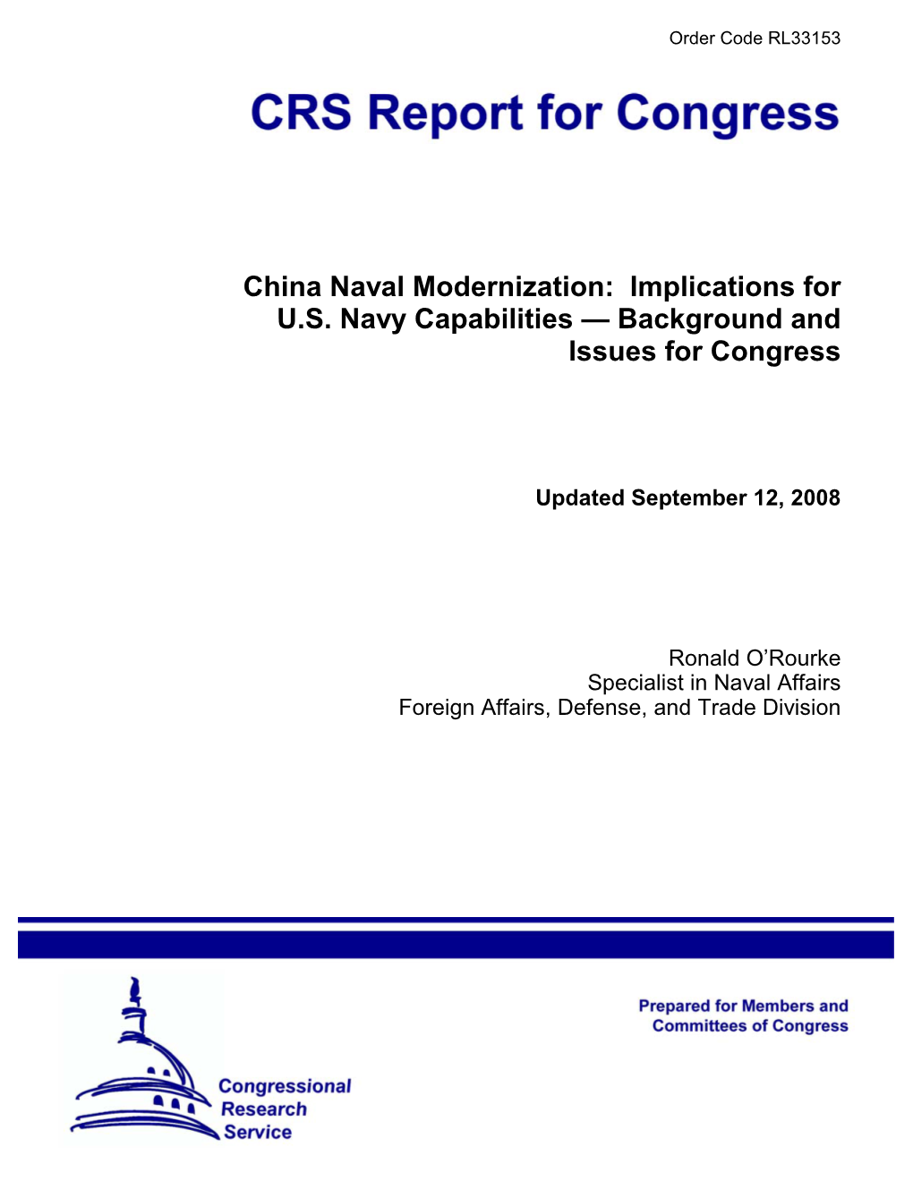 China Naval Modernization: Implications for U.S. Navy Capabilities — Background and Issues for Congress