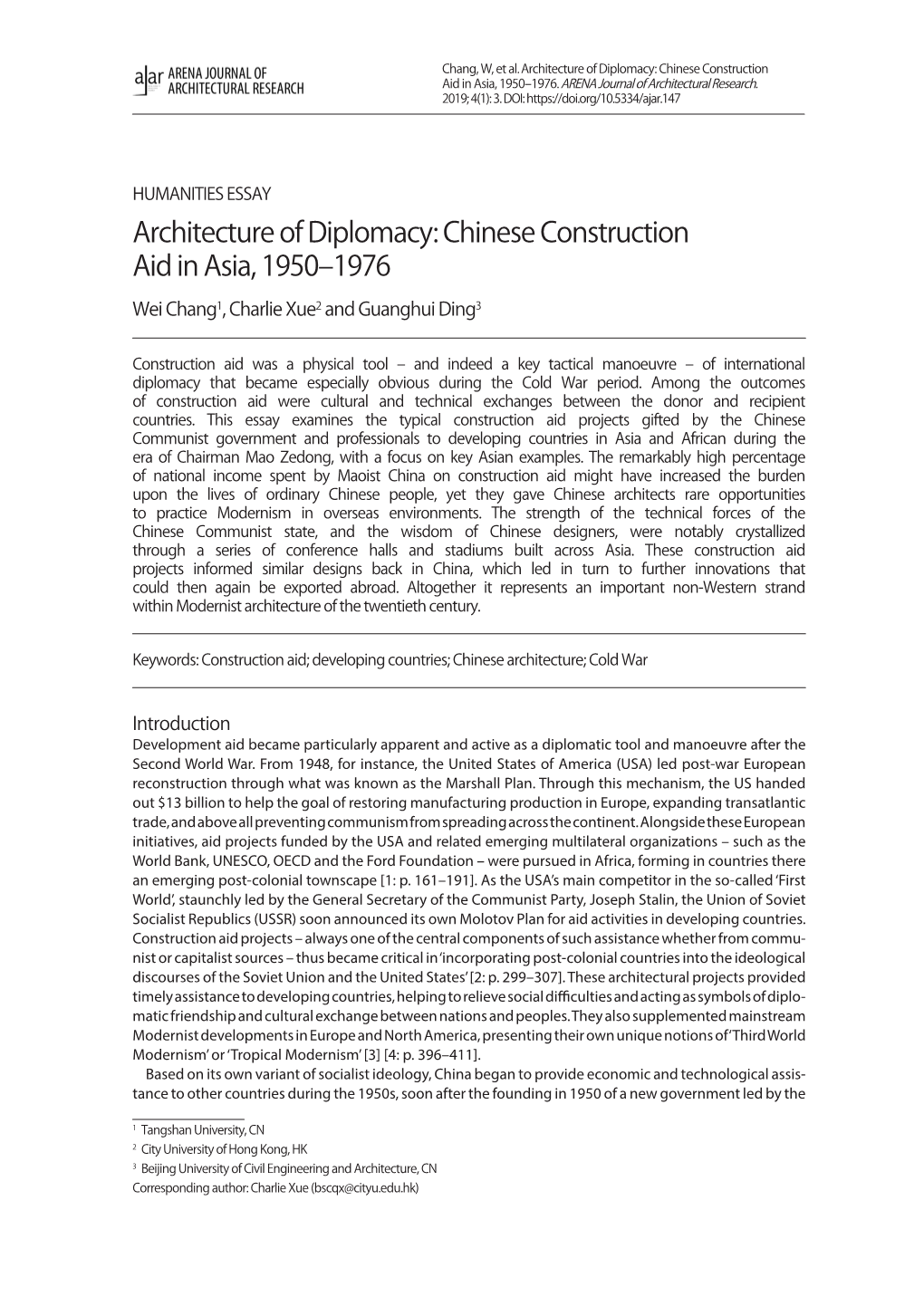 Architecture of Diplomacy: Chinese Construction Aid in Asia, 1950–1976