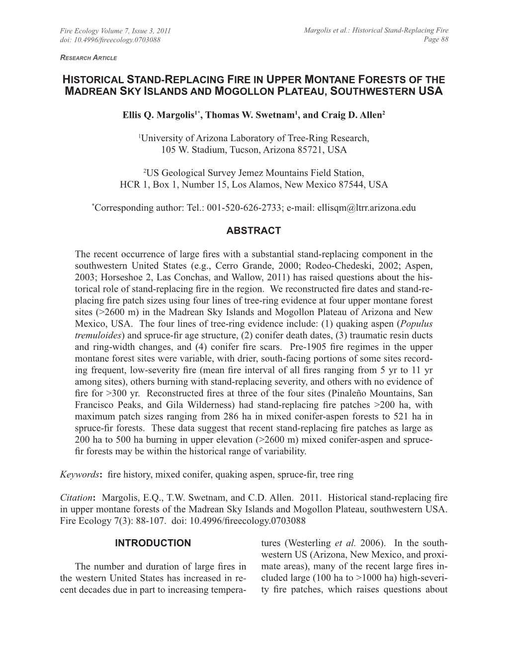 Historical Stand-Replacing Fire in Upper Montane Forests of the Madrean Sky Islands and Mogollon Plateau, Southwestern USA