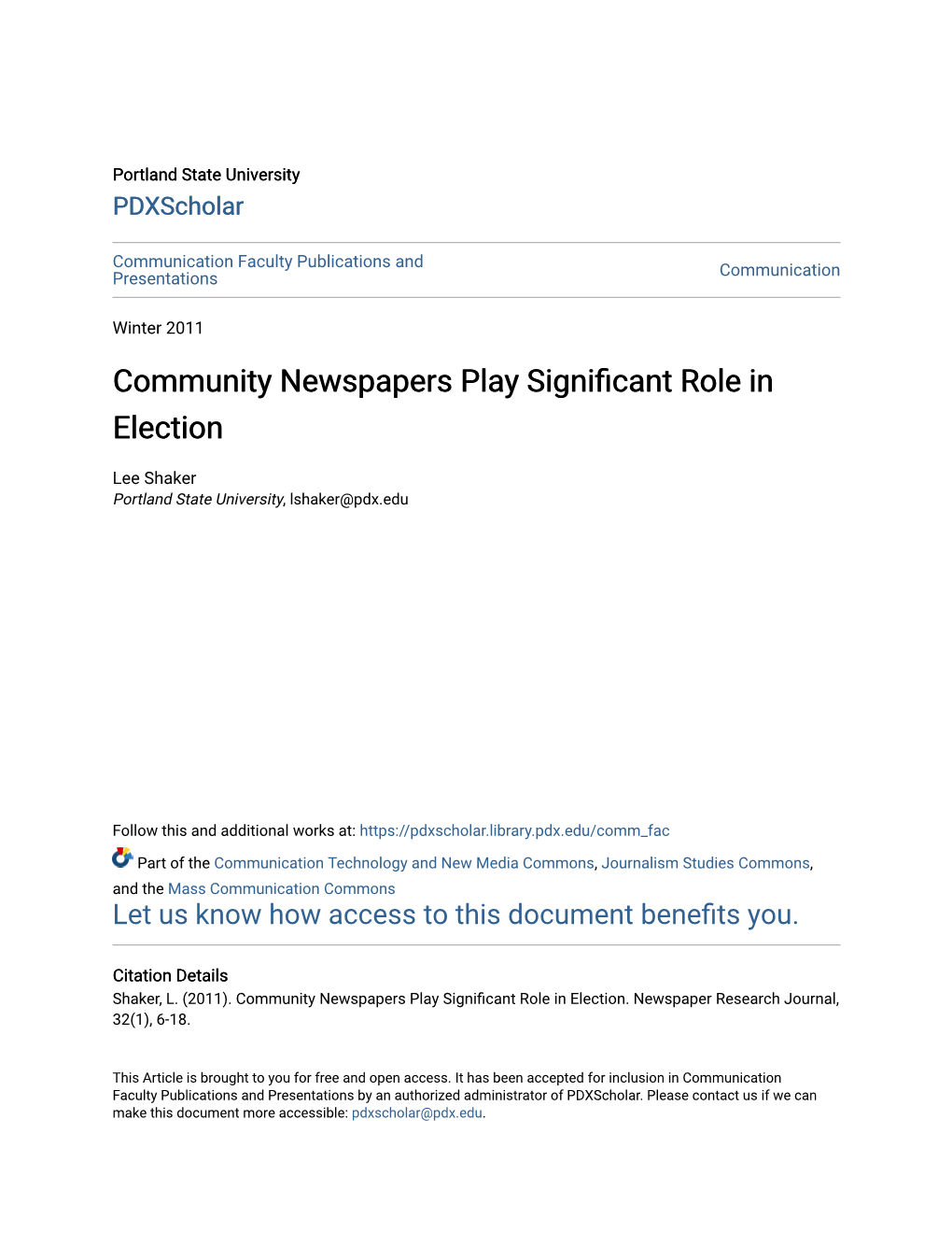 Community Newspapers Play Significant Role in Election