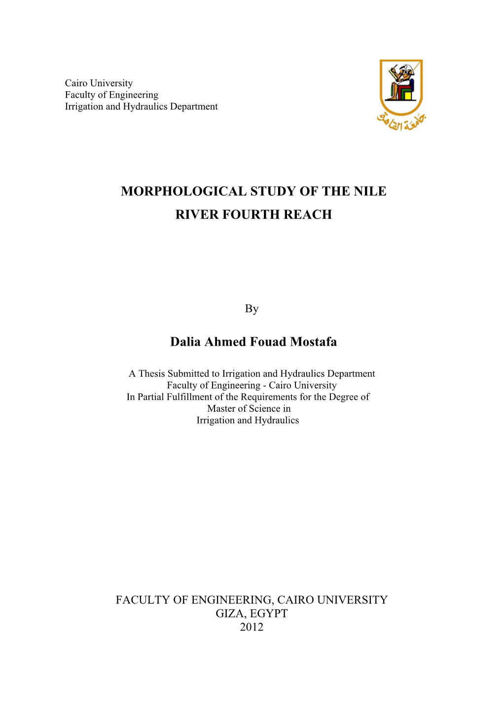 Morphological Study of the Nile River Fourth Reach