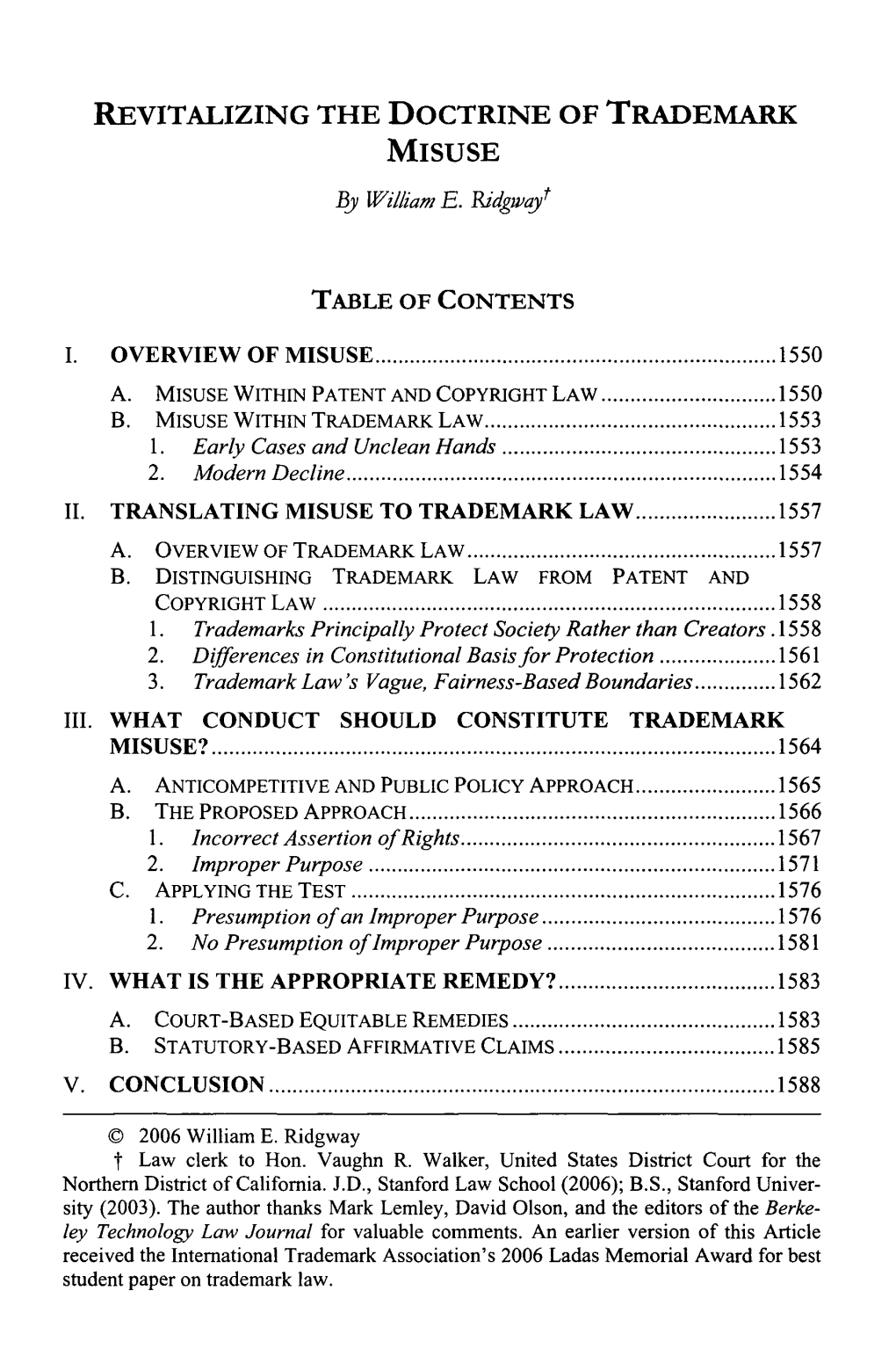 REVITALIZING the DOCTRINE of TRADEMARK MISUSE by William E