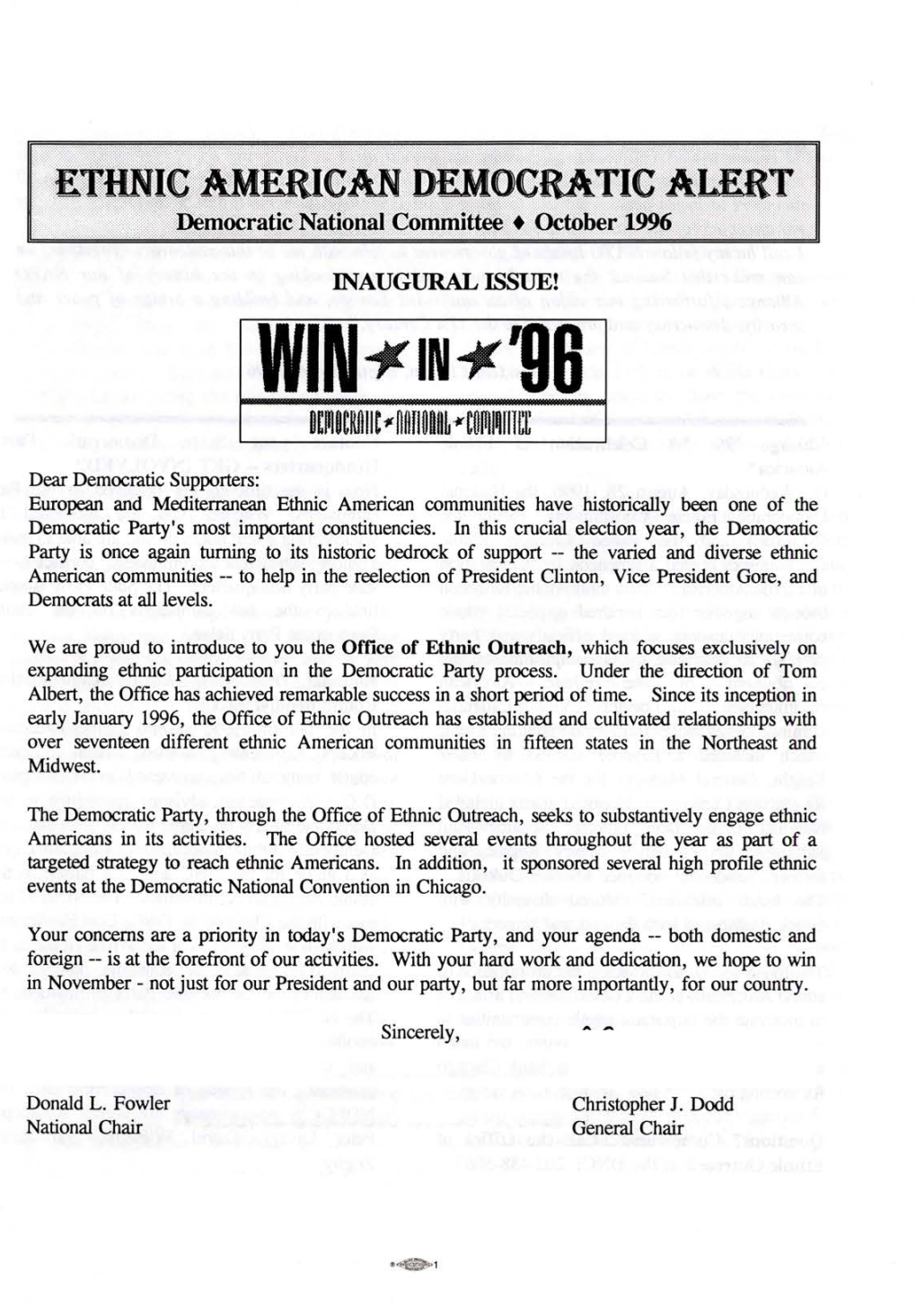 October, 1996. Ethnic American Democratic Alert