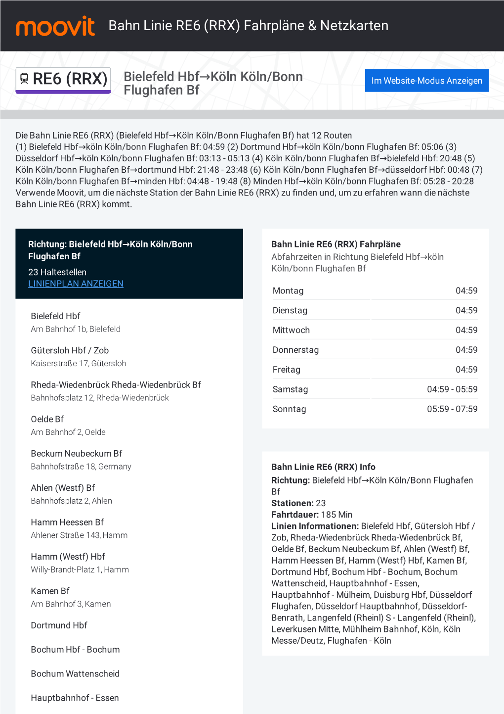 Bahn Linie RE6 (RRX) Fahrpläne & Netzkarten