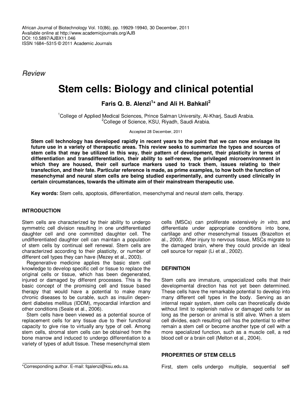 Stem Cells: Biology and Clinical Potential