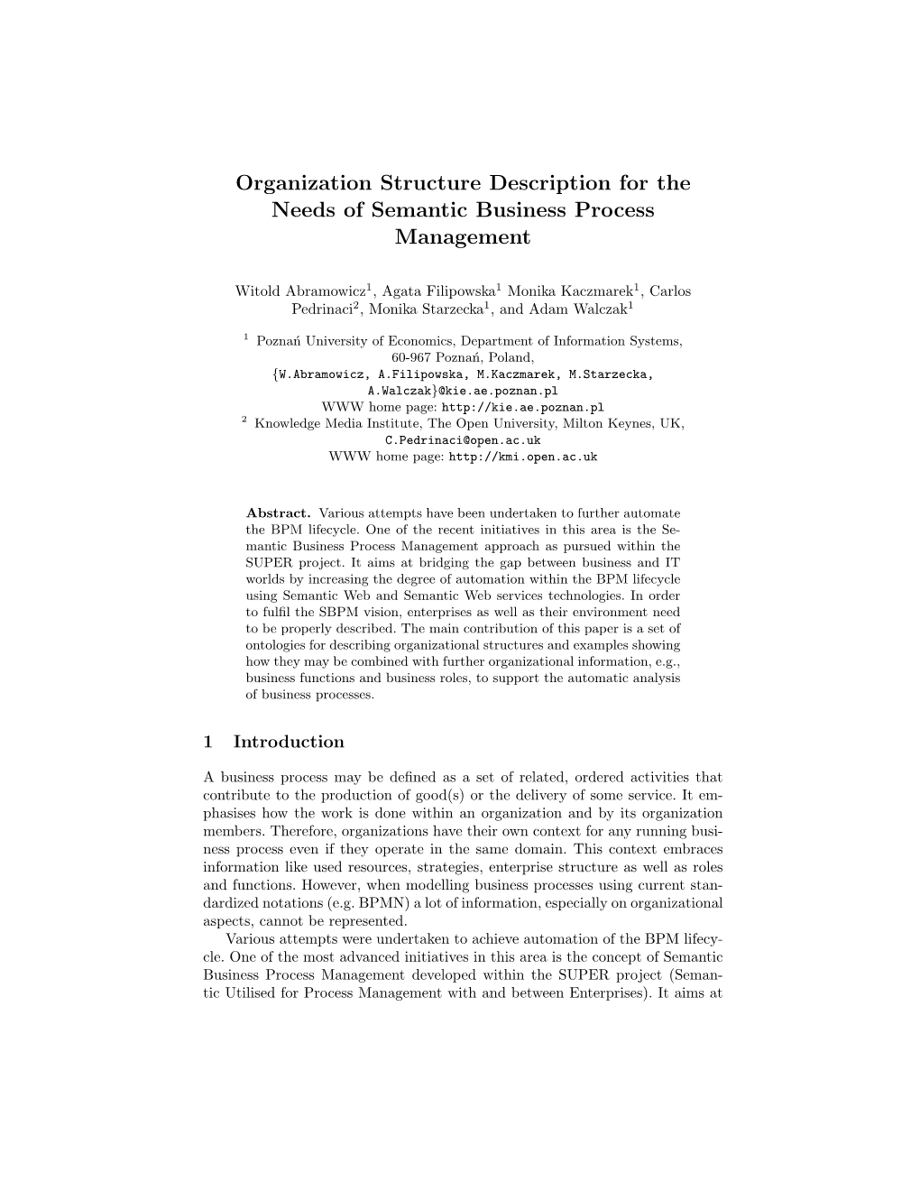 Organization Structure Description for the Needs of Semantic Business Process Management