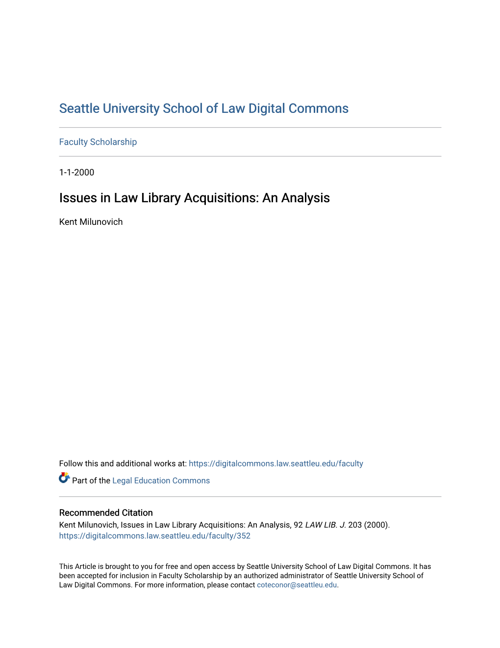 Issues in Law Library Acquisitions: an Analysis