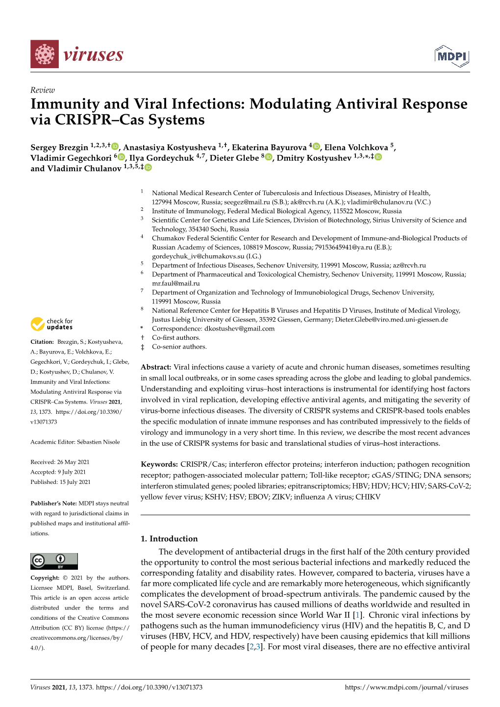 Modulating Antiviral Response Via CRISPR–Cas Systems