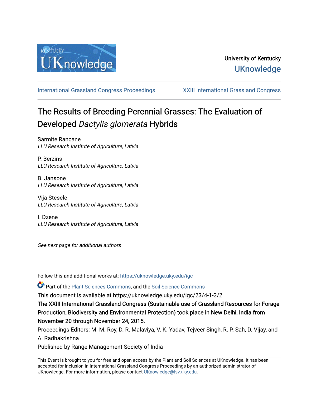 The Results of Breeding Perennial Grasses: the Evaluation of Developed Dactylis Glomerata Hybrids