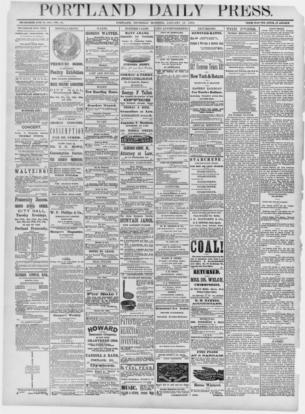 Portland Daily Press: January 17, 1878