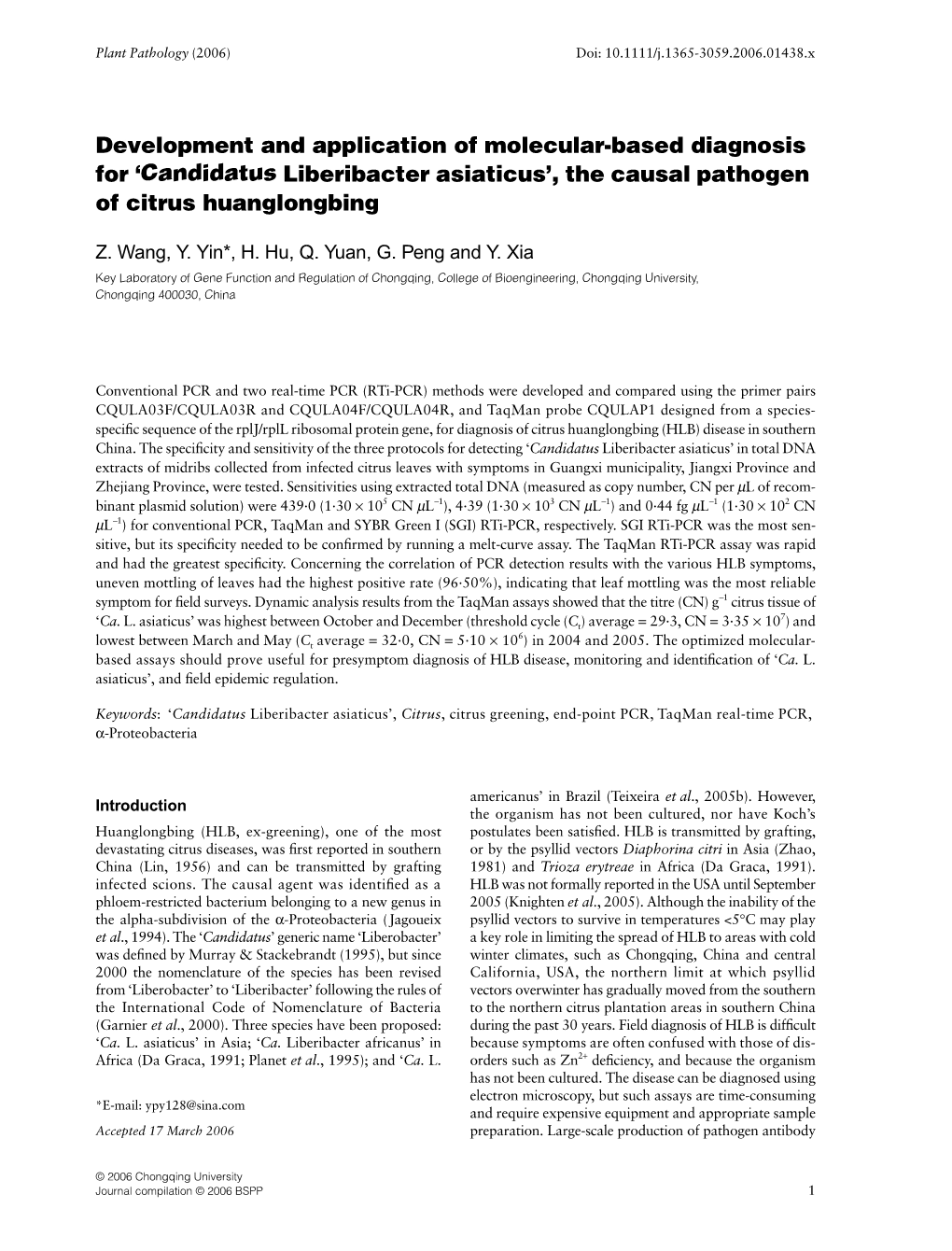 Candidatus Liberibacter Asiaticus’, the Causal Pathogen of Citrus Huanglongbing