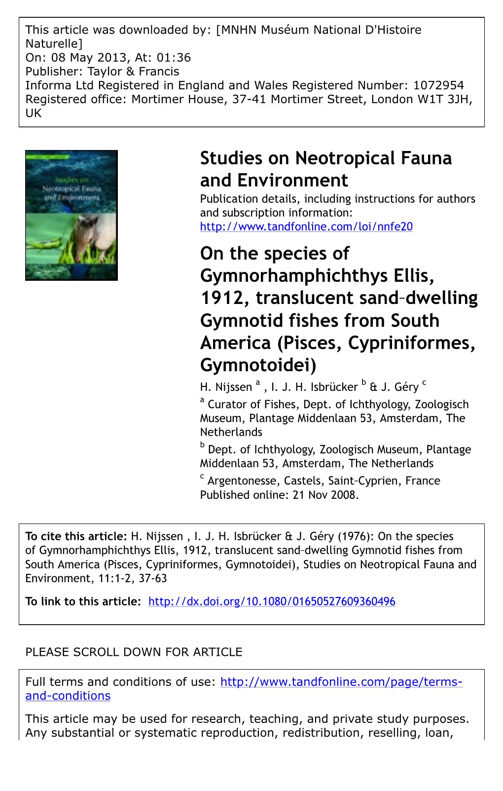 On the Species of Gymnorhamphichthys Ellis, 1912, Translucent Sand‐Dwelling Gymnotid Fishes from South America (Pisces, Cypriniformes, Gymnotoidei) H