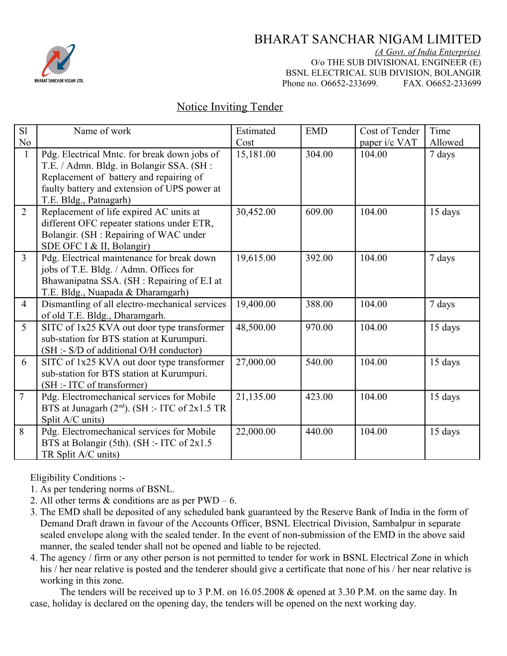 2. All Other Terms & Conditions Are As Per PWD 6