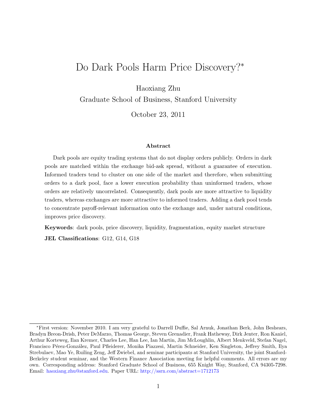 Do Dark Pools Harm Price Discovery?∗