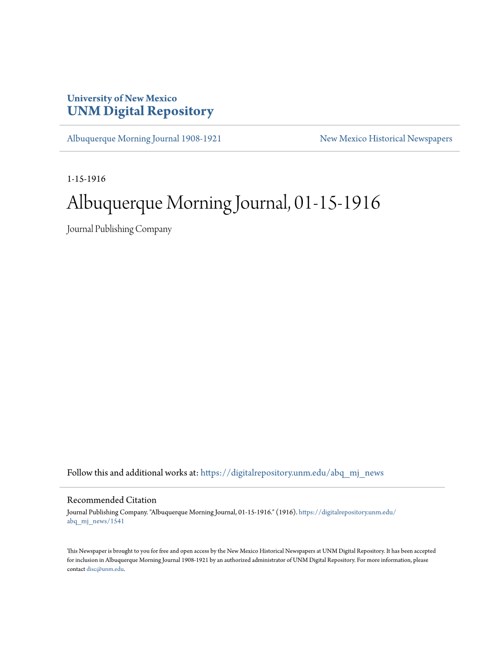 Albuquerque Morning Journal, 01-15-1916 Journal Publishing Company