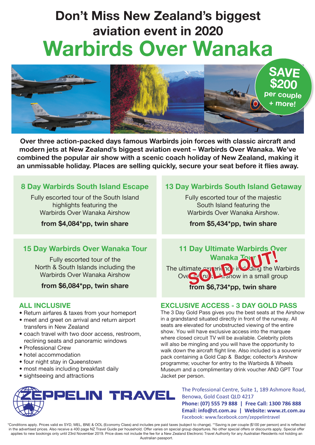 Warbirds Over Wanaka SAVE $200 Per Couple + More!