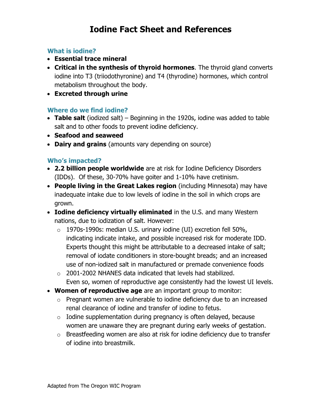 Iodine Fact Sheet & References