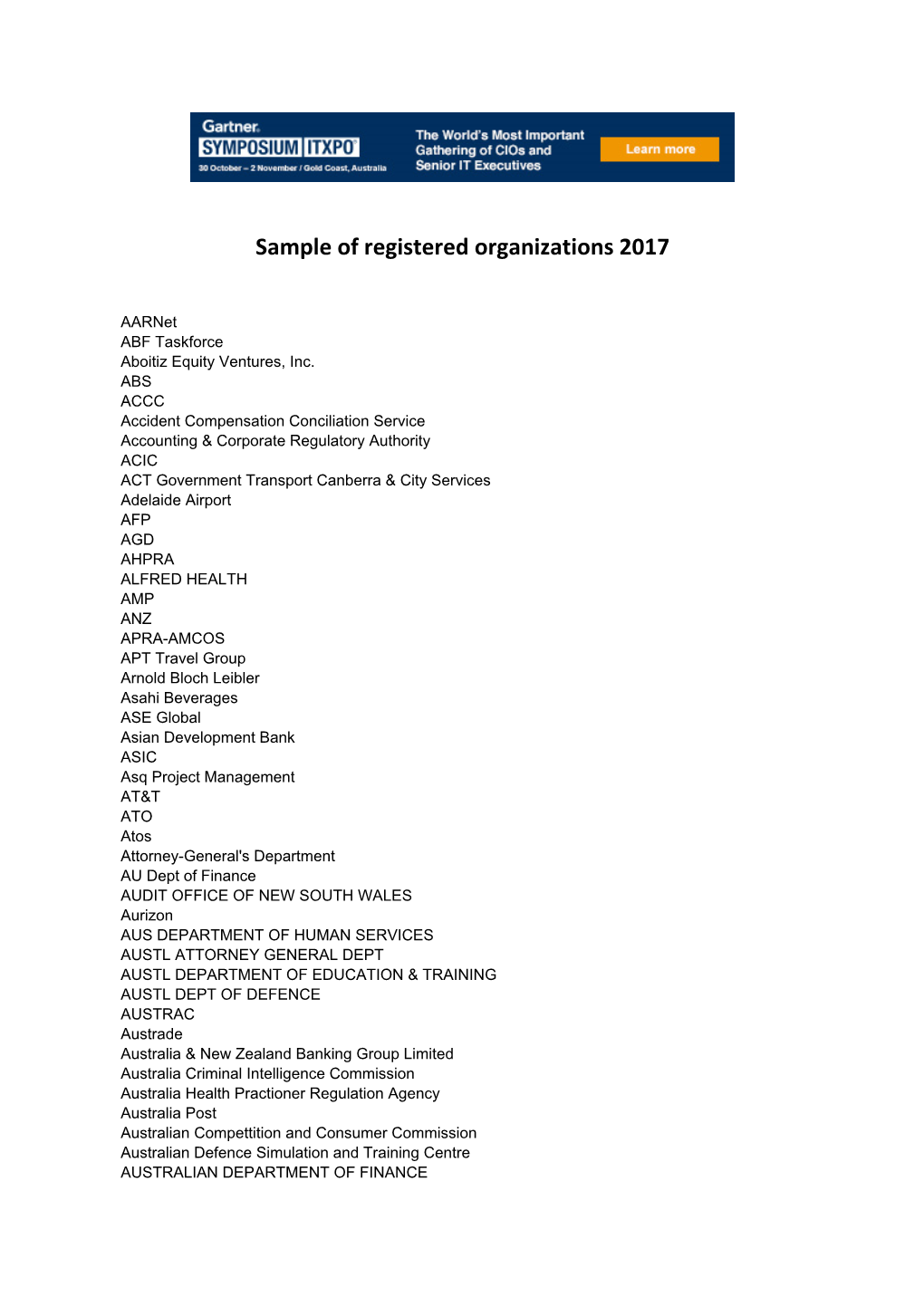 Sample of Registered Organizations 2017