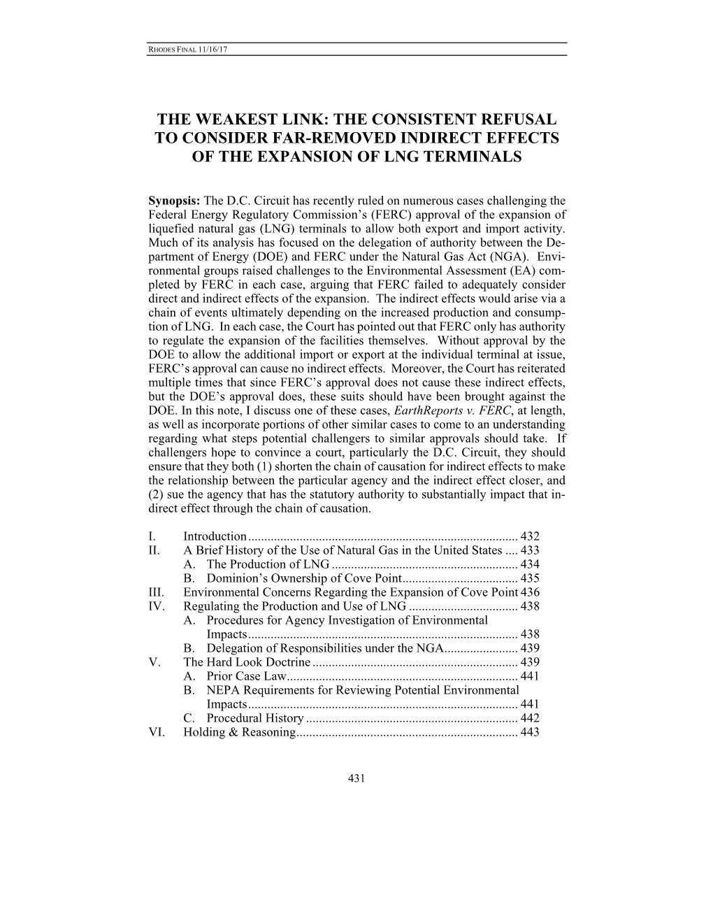 The Weakest Link: the Consistent Refusal to Consider Far-Removed Indirect Effects of the Expansion of Lng Terminals