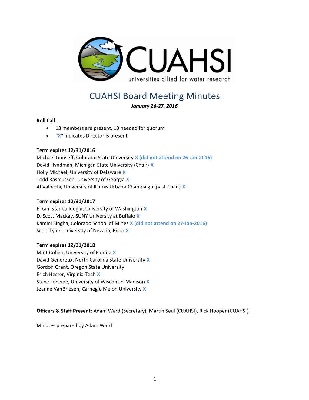 CUAHSI Board Meeting Minutes