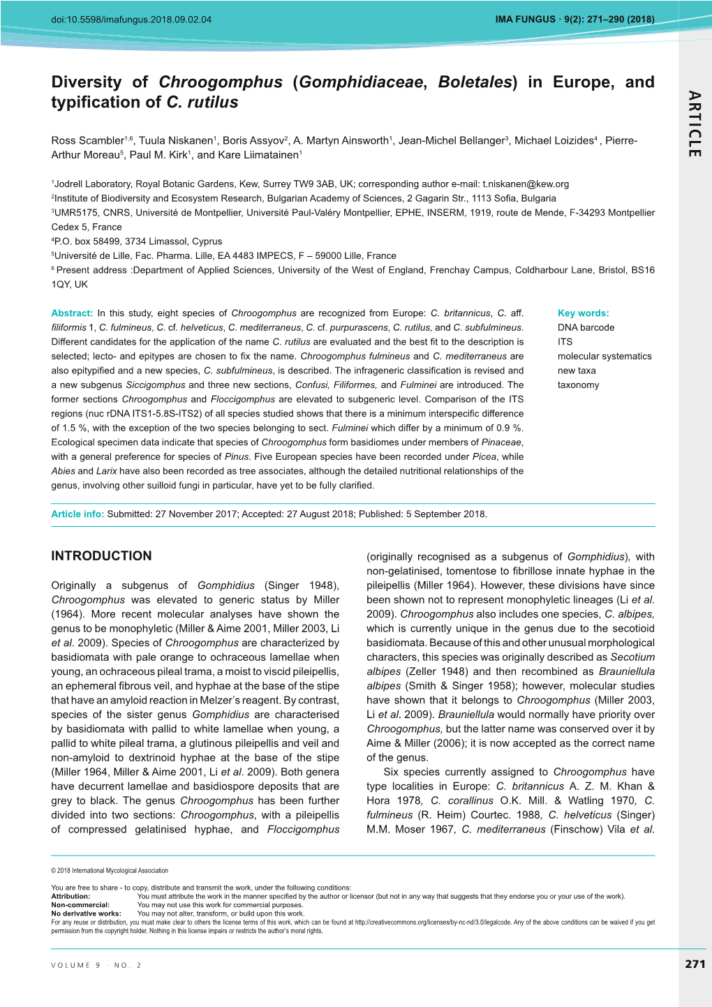 AR TICLE Diversity of Chroogomphus (Gomphidiaceae, Boletales) In