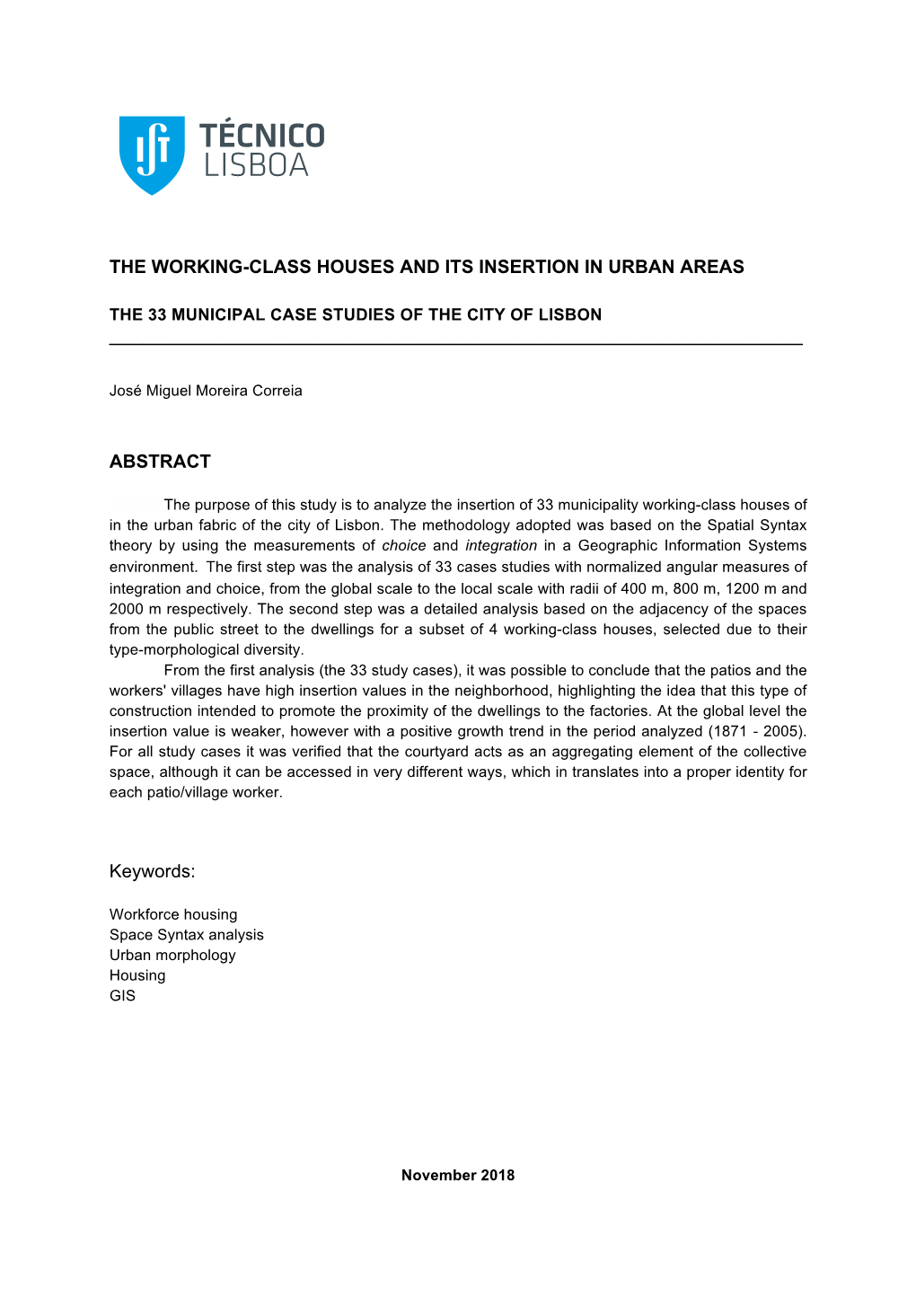 The Working-Class Houses and Its Insertion in Urban Areas