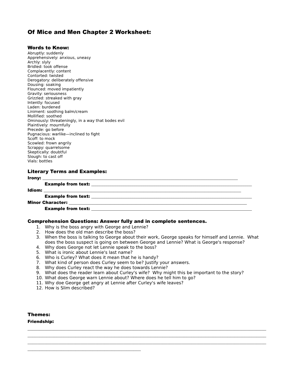 Of Mice and Men Chapter 2 Worksheet