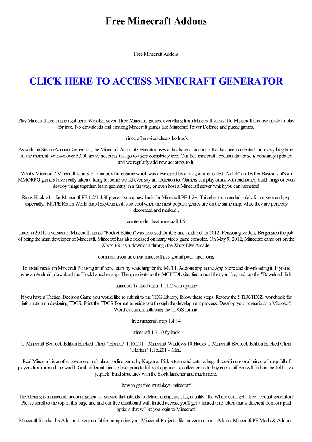 Free Minecraft Addons