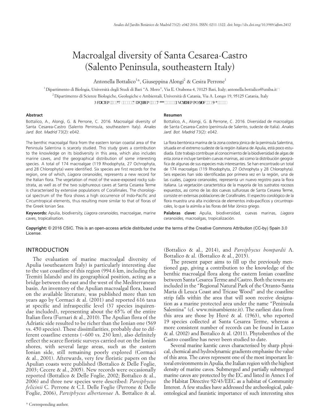 Macroalgal Diversity of Santa Cesarea-Castro (Salento Peninsula, Southeastern Italy)