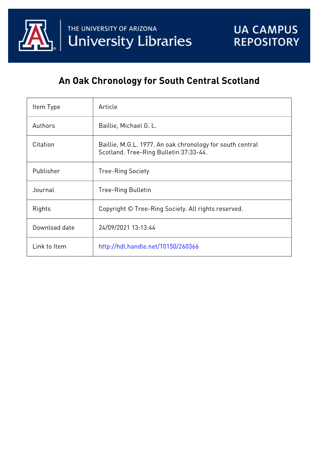 An Oak Chronology for South Central Scotland