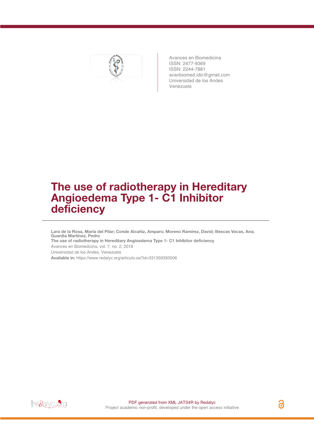 The Use of Radiotherapy in Hereditary Angioedema Type 1- C1 Inhibitor Deficiency