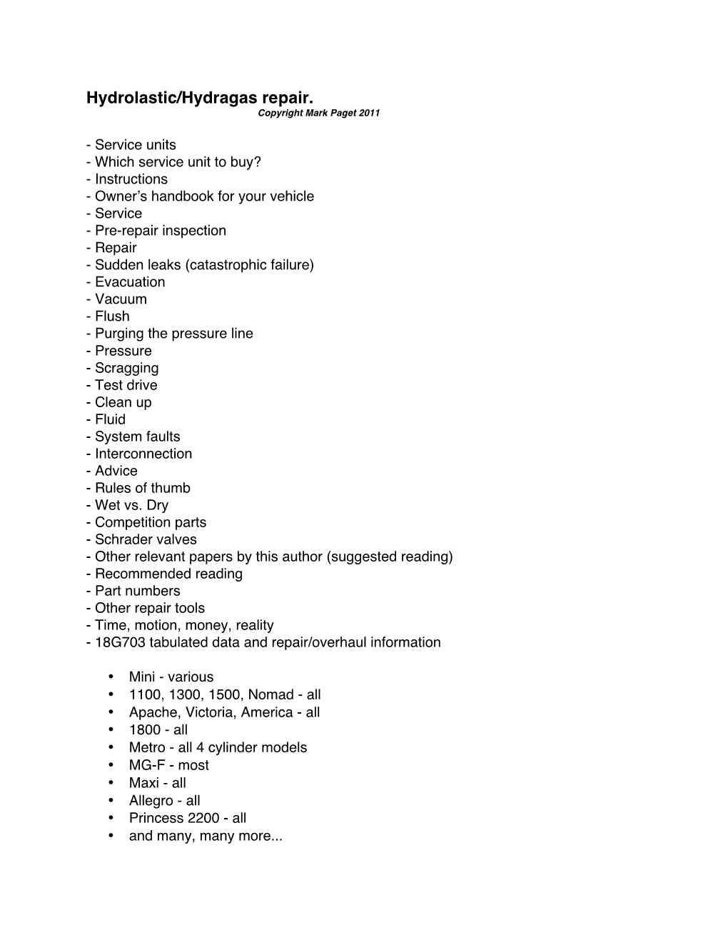 Hydrolastic/Hydragas Repair. Copyright Mark Paget 2011