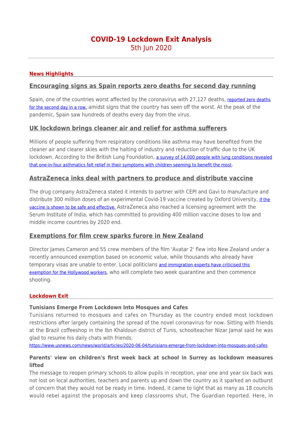 COVID-19 Lockdown Exit Analysis 5Th Jun 2020