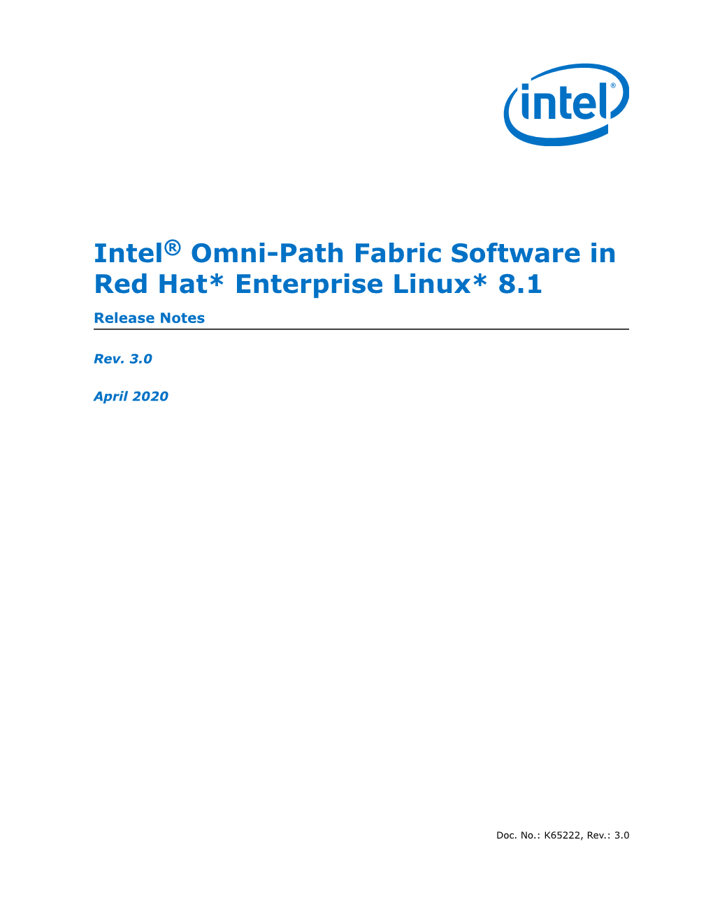 Intel® Omni-Path Fabric Software in Red Hat* Enterprise Linux* 8.1 Release Notes