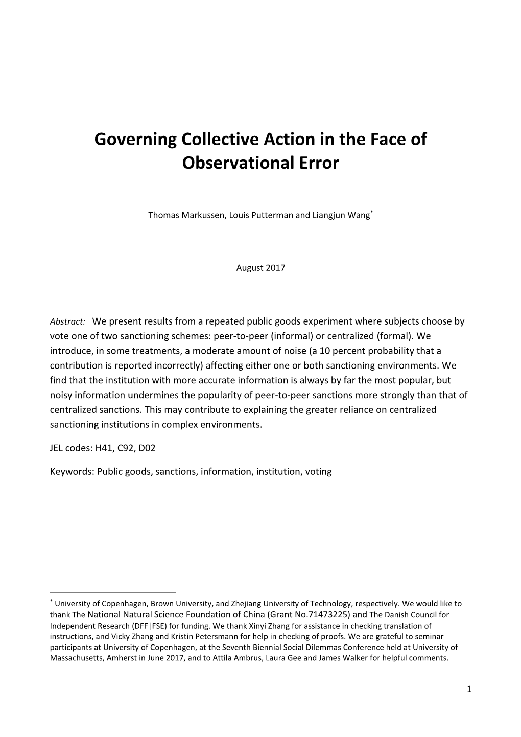 Governing Collective Action in the Face of Observational Error