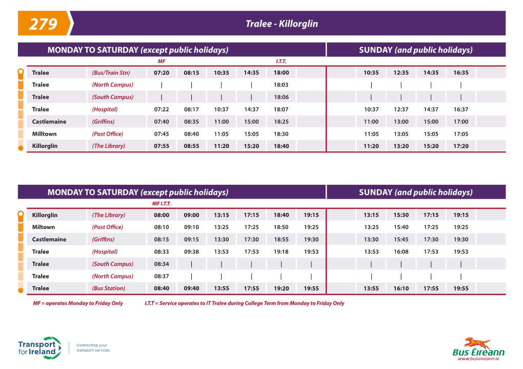 Click Here for Tralee-Killorglin Timetable