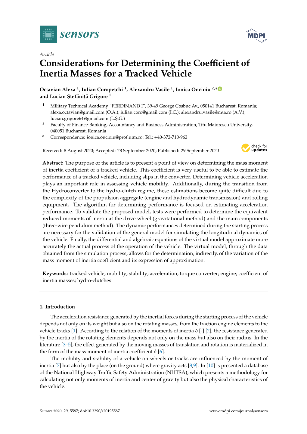 Considerations for Determining the Coefficient of Inertia Masses for A