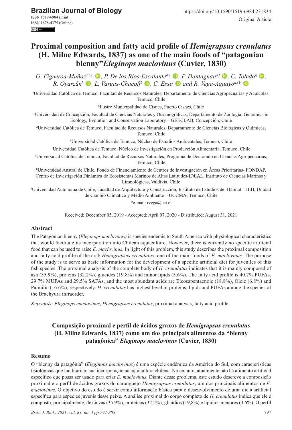 Proximal Composition and Fatty Acid Profile of Hemigrapsus