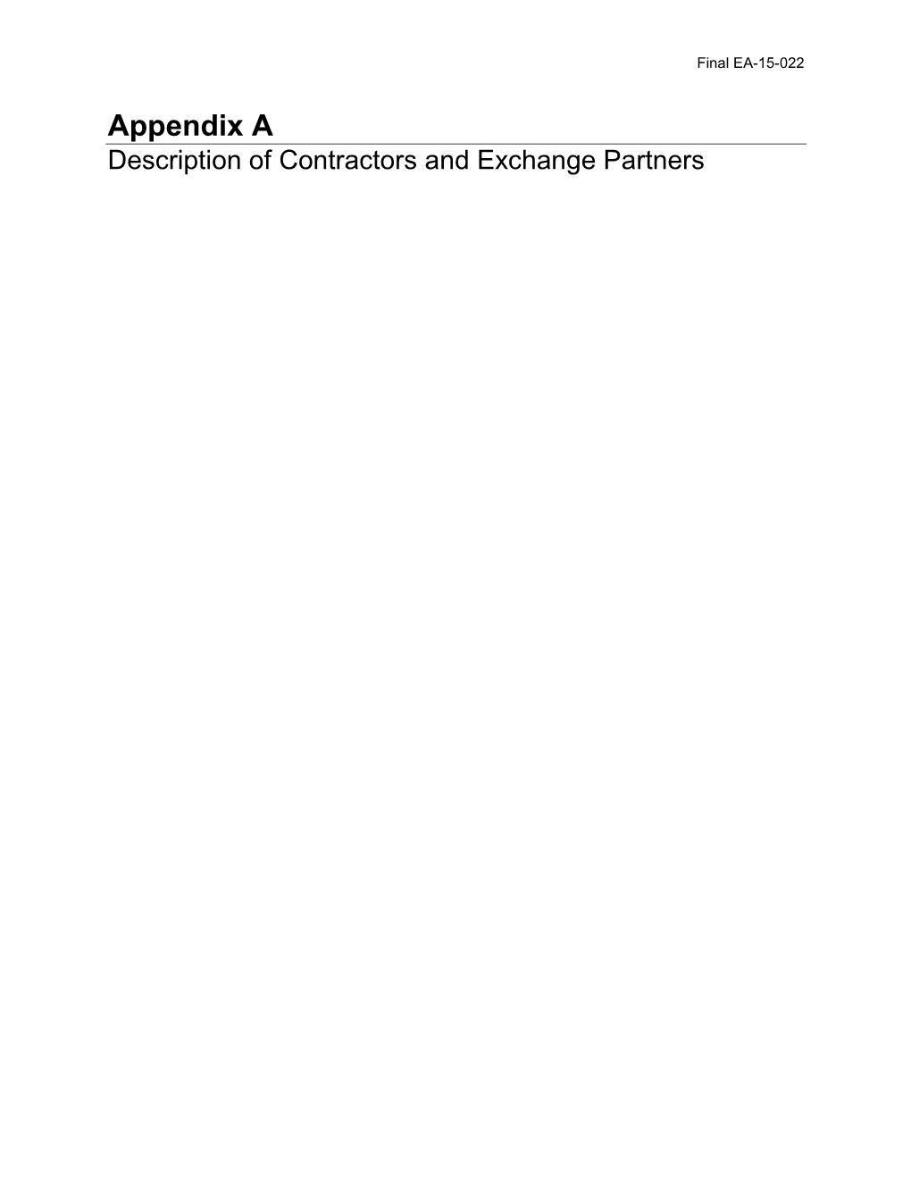 Appendix A: Description of Contractors and Exchange Partners