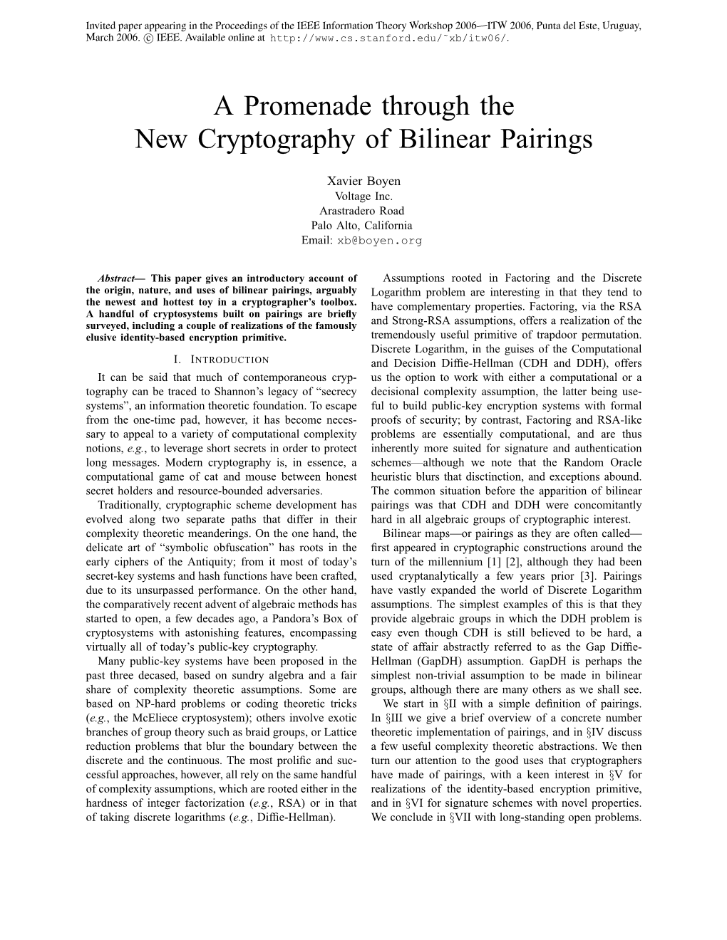 A Promenade Through the New Cryptography of Bilinear Pairings