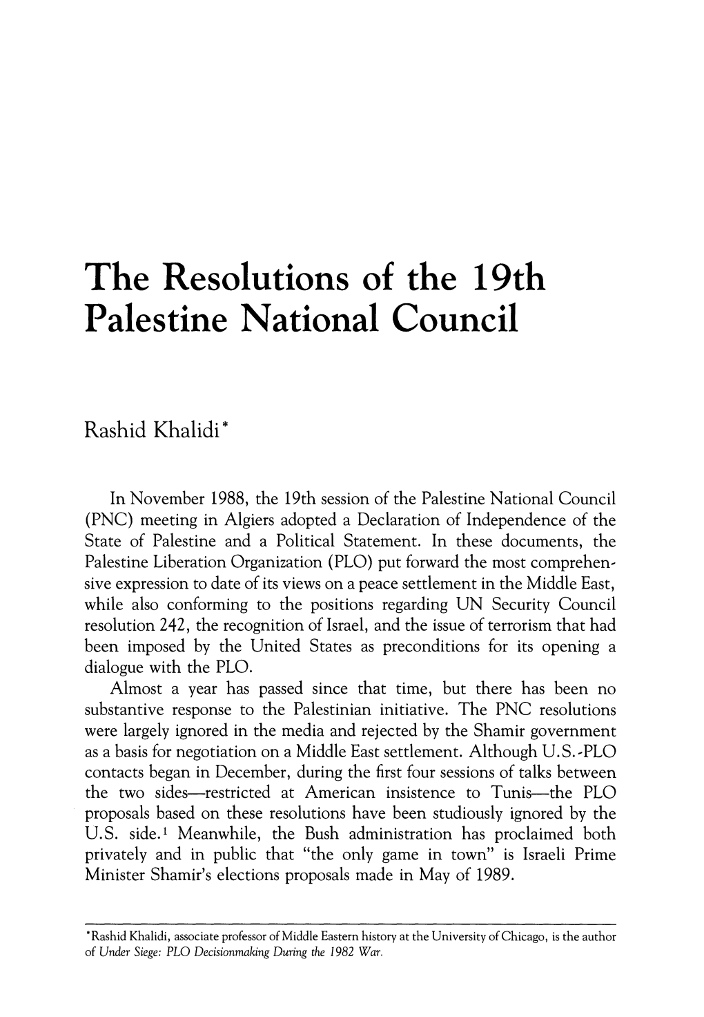 The Resolutions of the 19Th Palestine National Council