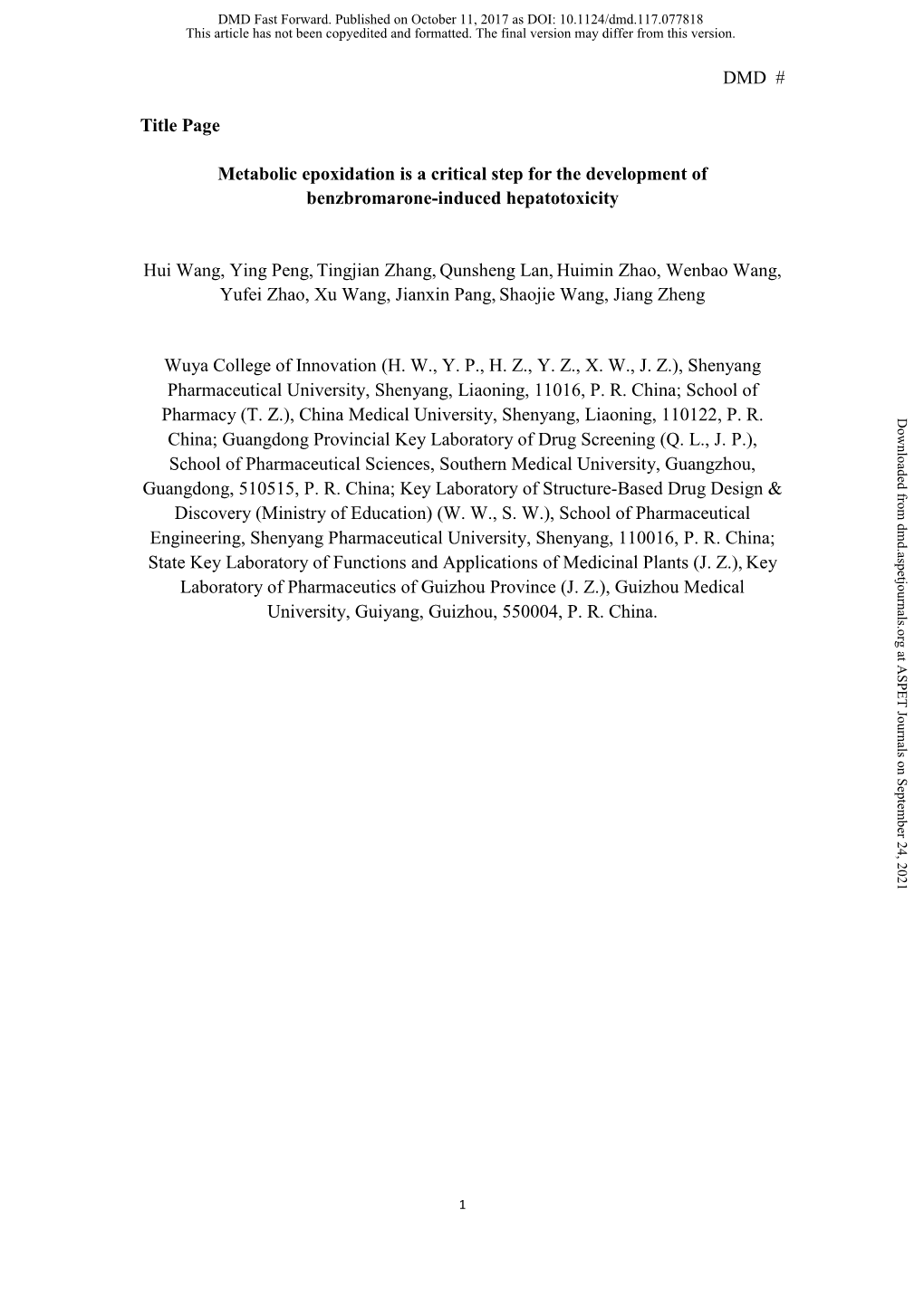 Metabolic Epoxidation Is a Critical Step for the Development of Benzbromarone-Induced Hepatotoxicity