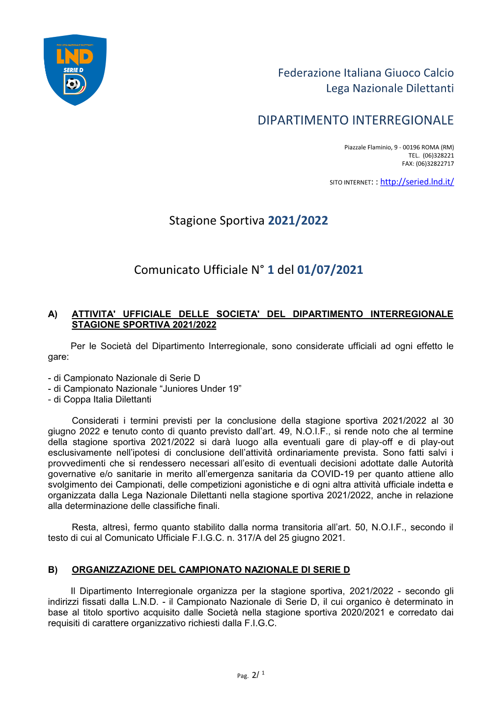 Attività Ufficiale Stagione Sportiva 2021-2022