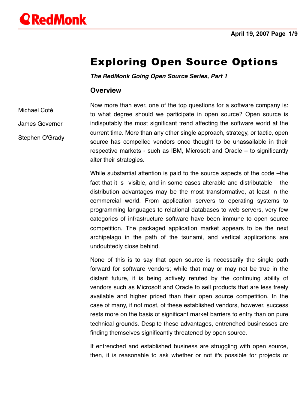 Exploring Open Source Options the Redmonk Going Open Source Series, Part 1