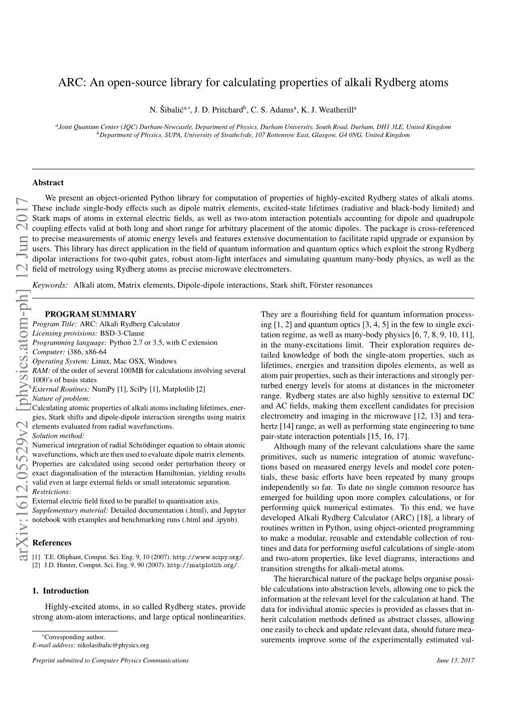 ARC: an Open-Source Library for Calculating Properties of Alkali Rydberg Atoms