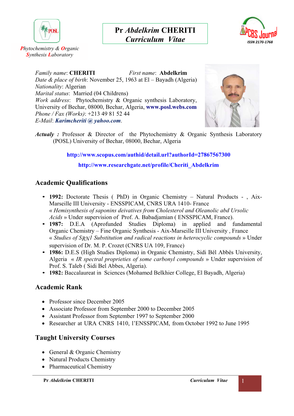 Pr Abdelkrim CHERITI Curriculum Vitae 1