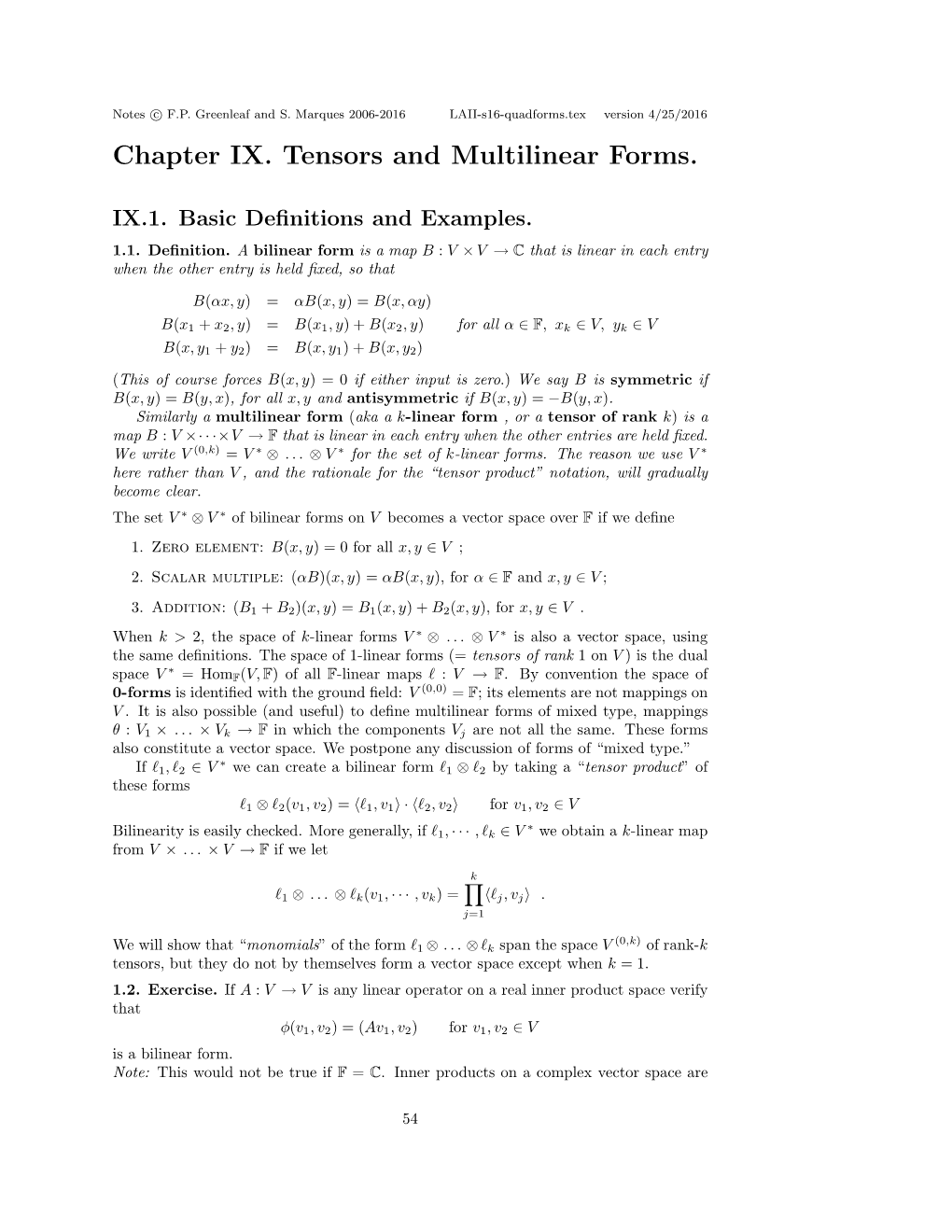 Chapter IX. Tensors and Multilinear Forms