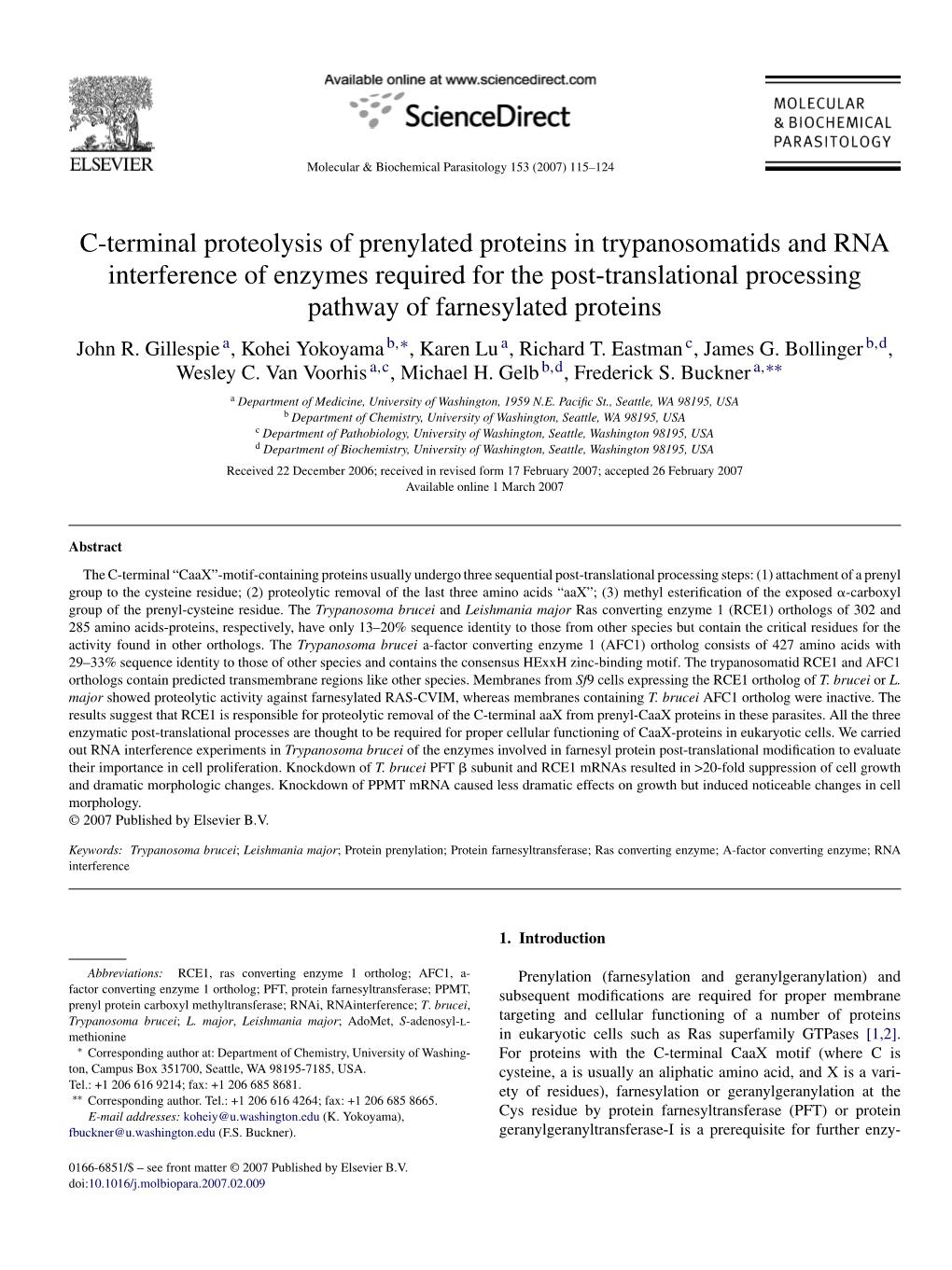 C-Terminal Proteolysis of Prenylated Proteins in Trypanosomatids And